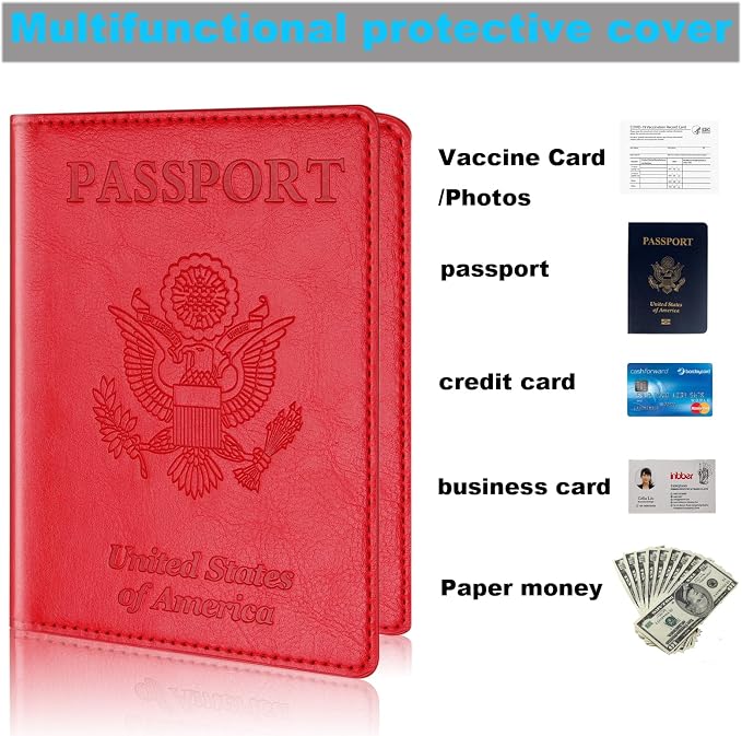 Sky Blue & Red Passport Holder Wallet Cover Case - Image 5
