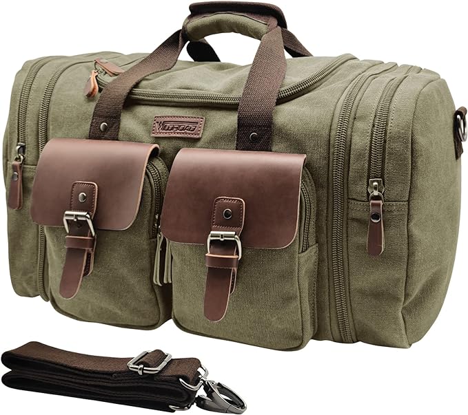 Wildroad 50L Travel Duffel Bag, Expandable Canvas Genuine Leather Duffle Bag by WILDROAD
