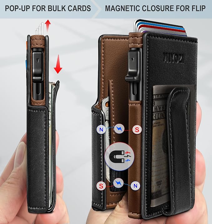 Men Wallet, with Money Clip Coins Pocket ID Window, Slim Front Pocket RFID - Image 3