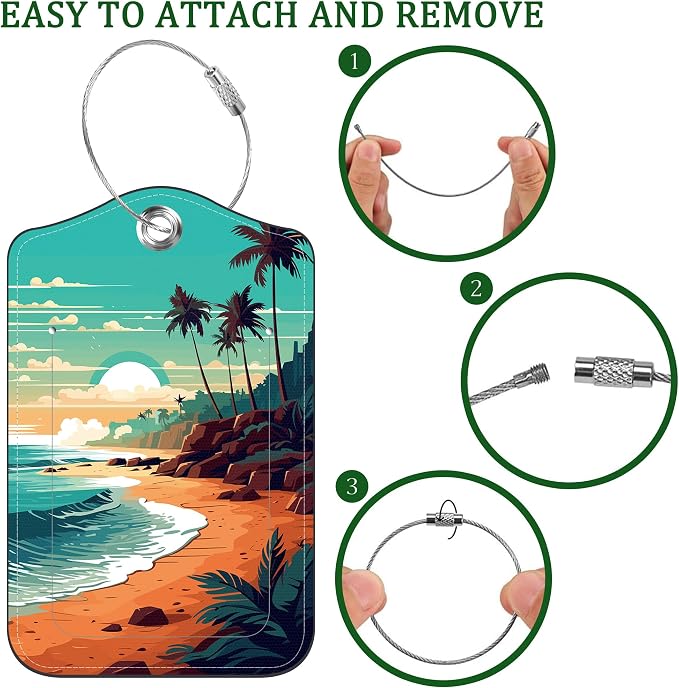 2 PCS Leather Luggage Tags for Suitcase Sea and Beach Coastal Landscape Travel - Image 4