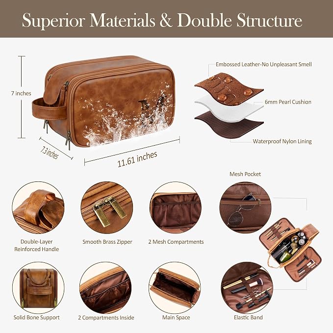Personalized Leather Toiletry Bag - Image 4