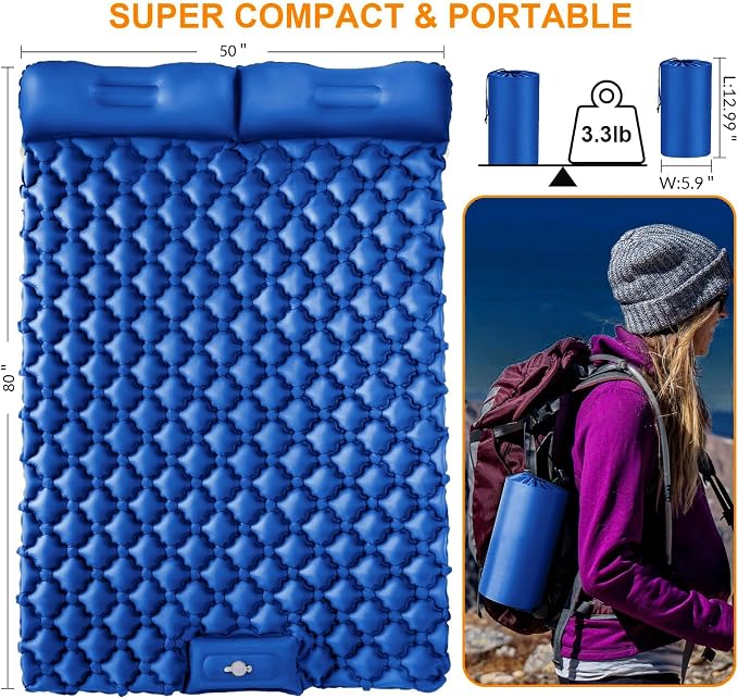Double Sleeping Pad, Ultralight 4" Extra-Thick Self Inflating Sleeping Mat - Image 4