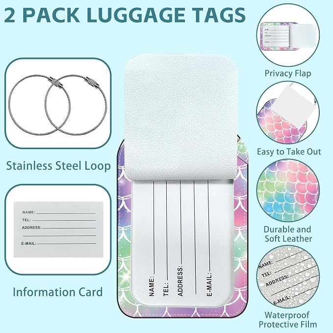 2 Pack Cute Luggage Tag for Suitcases Tie-dye Fish Scale Leather Luggage Tags - Image 2