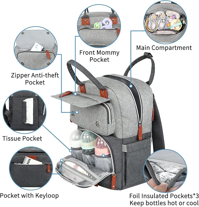 Diaper Bag Backpack, Baby Bag for Boys Girls, Large Diaper Backpack Travel - Image 3