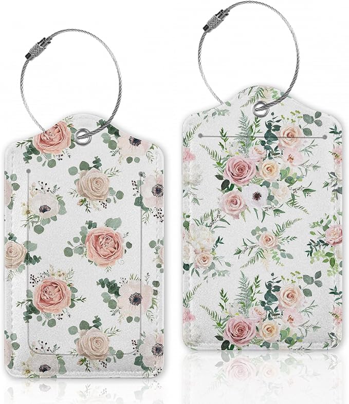2 Pcs Luggage Tags for Suitcase, Watercolor Flowers Floral Blossom Luggage Tag by Oeaskly