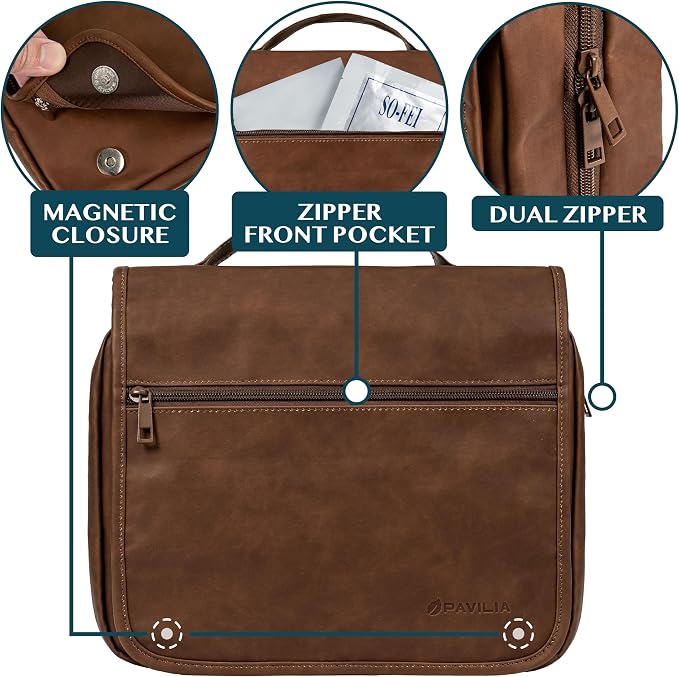 PAVILIA Hanging Toiletry Bag Women Men, Foldable Cosmetic Organizer Travel Bag - Image 3