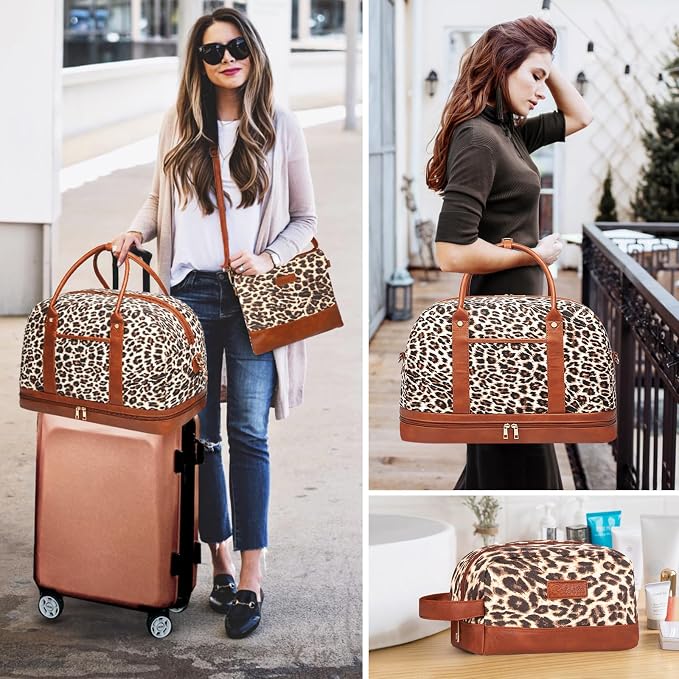 Weekender Bag for Women Canvas Overnight Bag Large Travel Tote Bag Carry on - Image 2