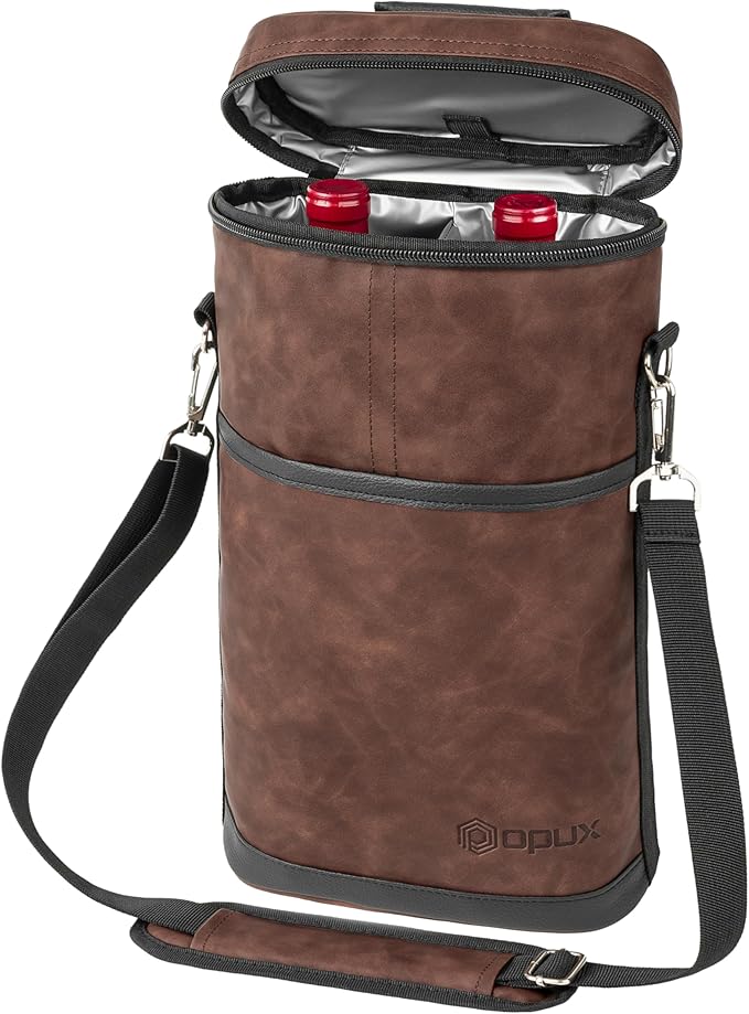 opux 2 Bottle Wine Carrier Tote, Insulated Leakproof Wine Cooler Bag, Wine by OPUX
