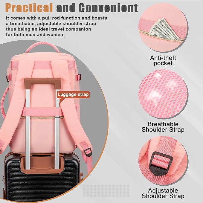 40L Travel Backpack with USB Charging Port, Water-Resistant Carry On Backpack - Image 4