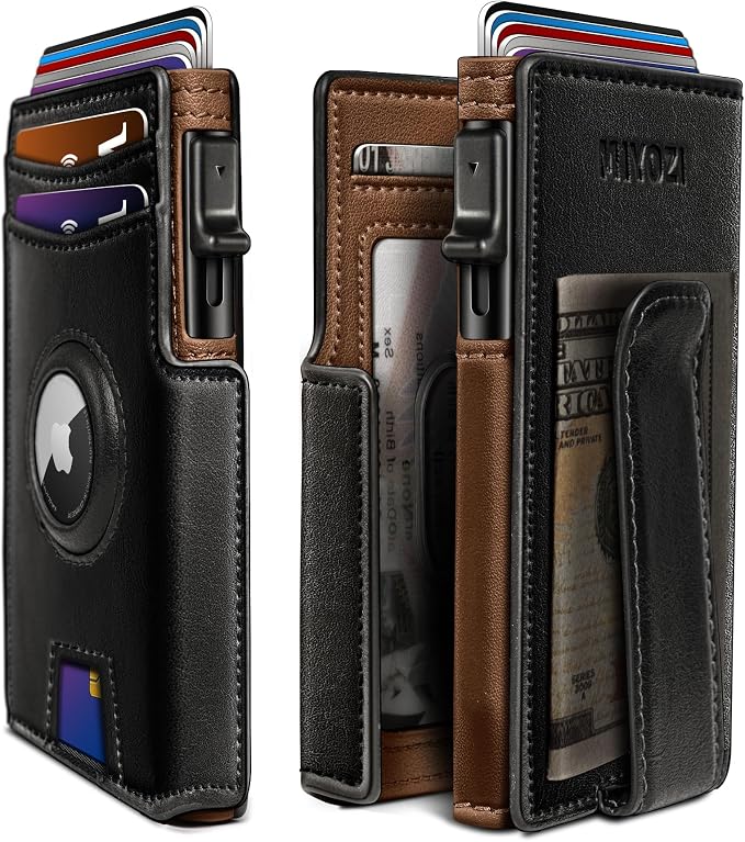 Airtag Wallet for Men, with Money Clip 10 Cards Metal Case Smart Slim Pop Up by Miyozi