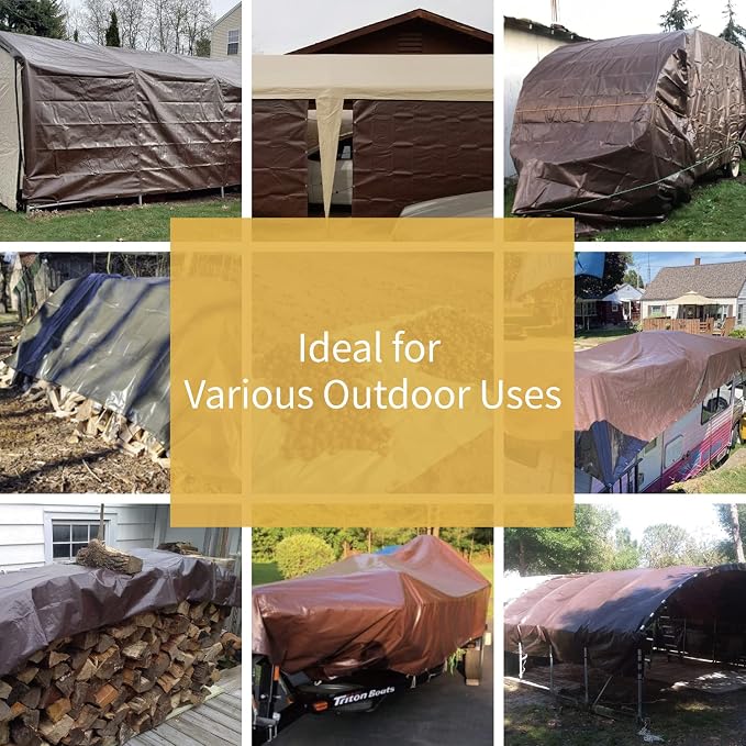 GUARD SHIELD Brown Tarp 12x12 Feet Waterproof Tarps Lightweight Camping Tarp - Image 5