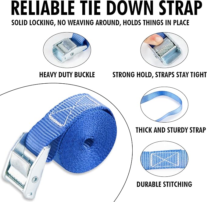 Cartman 1" x 12' Lashing Straps Cargo Tie-Down Strap Up to 600lbs, 8pk in Carry - Image 2