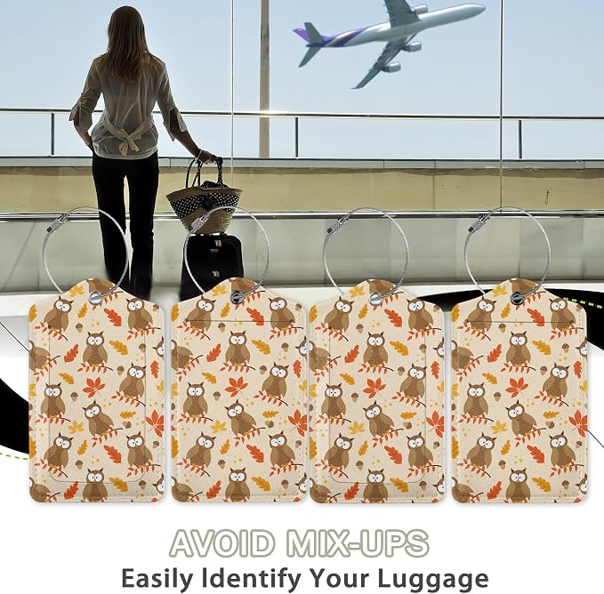2 Pack Luggage Tags for Suitcase, Autumnal Leaves and Owl Bird Leather Luggage - Image 5