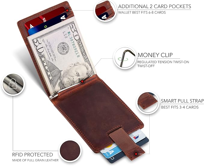 SERMAN BRANDS RFID Blocking Slim Bifold Genuine Leather Minimalist Front Pocket - Image 3