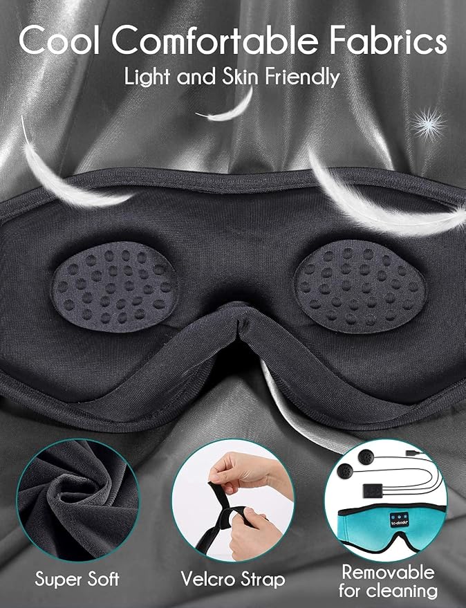 LC-dolida Sleep Headphones, Sleep Mask Bluetooth Wireless Music Eye Mask - Image 3