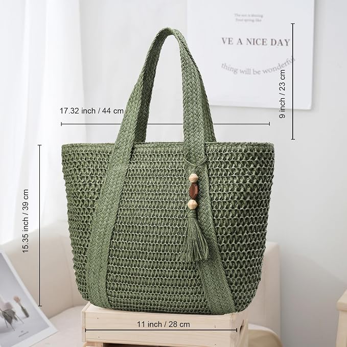 Straw Beach Bags for Women Woven Beach Tote Bag Casual Boho Large Shoulder - Image 5