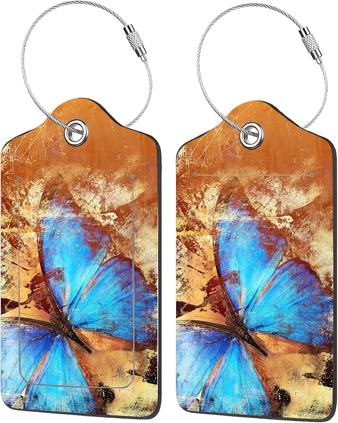 2 Pack Luggage Tags for Suitcases, PU Leather Id Label Luggage Tags by EOBKLAX