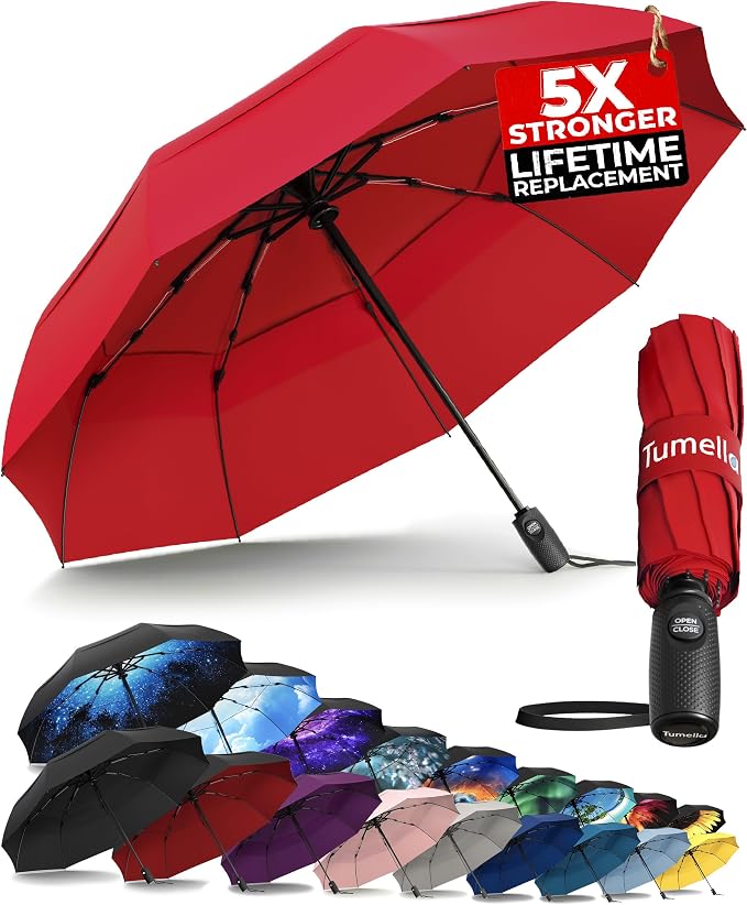 TUMELLA Strongest Windproof Travel Umbrella, Small Strong but Light Portable by Tumella