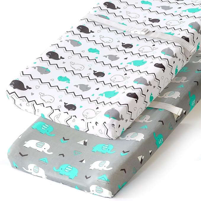 Stretchy Changing Pad Covers for Boys Girls, 2 Pack Jersey Knit, Elephant & by BROLEX