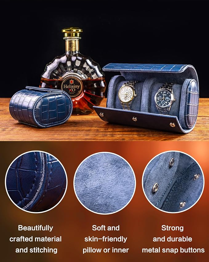 MR.OKAY 2 Watch Travel Case- Classic Leather Watch Case - Image 5