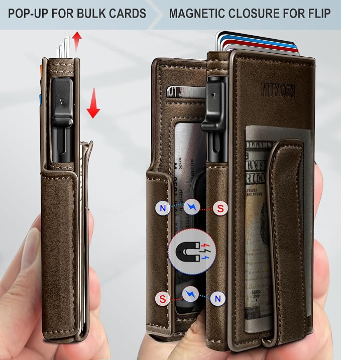 Airtag Wallet for Men, with Money Clip 10 Cards Metal Case Smart Slim Pop Up - Image 3