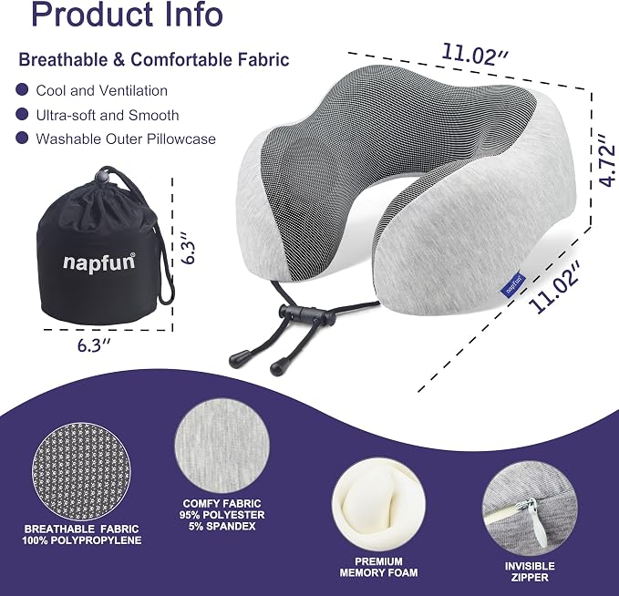 napfun Neck Pillow for Traveling, Upgraded Travel Neck Pillow for Airplane 100% - Image 2