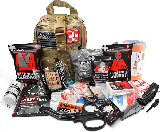 Survival First Aid Kit with Israeli Bandage, Chest Seal, Tactical Military - Image 3