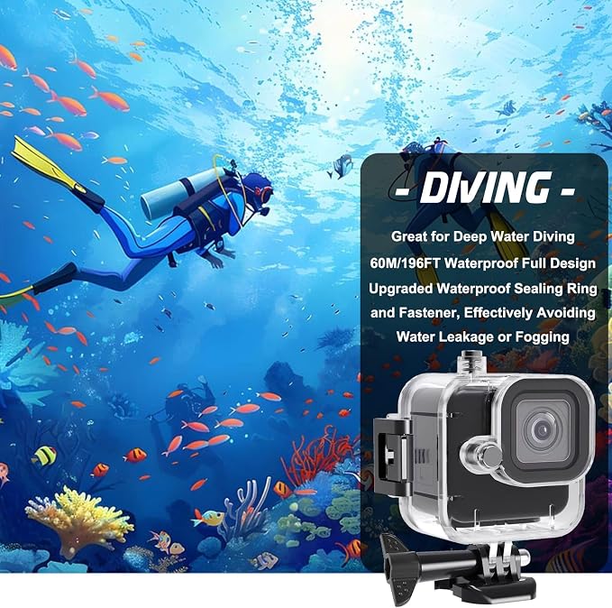 Compatible for Go Pro Hero 11 mini Black Waterproof Housing Case 60M/196FT - Image 5