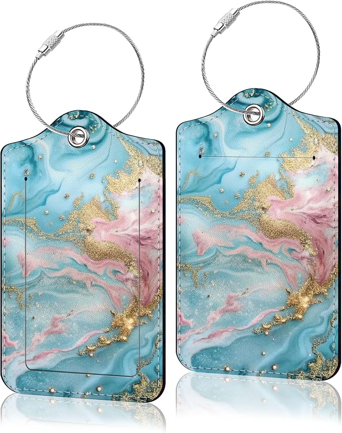 2 Pack Luggage Tag for Suitcase, Cute Unique Leather Suitcase Tags Identifiers by COWDIY
