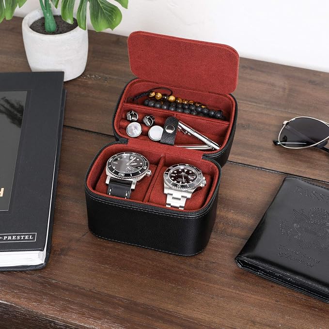 ROTHWELL Gift Set 6 Slot Leather Watch Box and 2 Watch Travel Case - Image 3