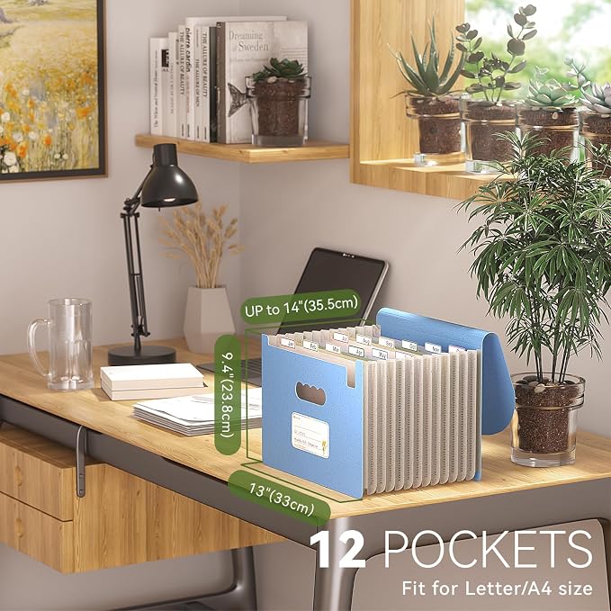 Accordion File Organizer, 12 Pockets Wheat Straw Expanding File Folder - Image 2