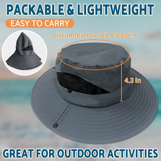 PFFY Sun Bucket Hats for Men Women 3” Wide Brim UPF 50+ Fishing & Beach Hat - Image 6