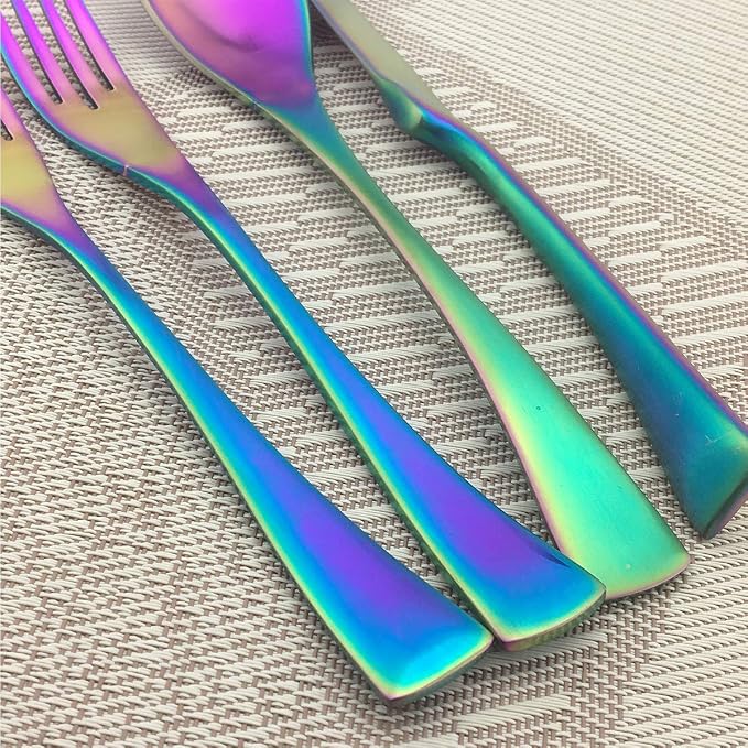 Rainbow Silverware Set, 24-Piece Stainless Steel Flatware Set Service - Image 6