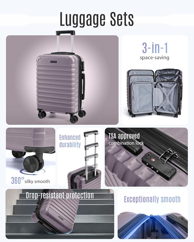 LIGHT FLIGHT Luggage Sets, 3 Piece Durable Suitcase Set - Image 3
