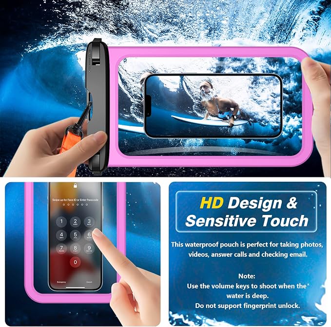 Temdan 2 Pcs Waterproof Phone Pouch, Universal IPX8 Waterproof Cell Phone Case - Image 4