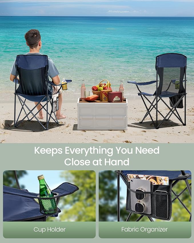 SONGMICS Breathable Camping Chairs, Foldable Outdoor Chairs Set of 2, High Back - Image 6