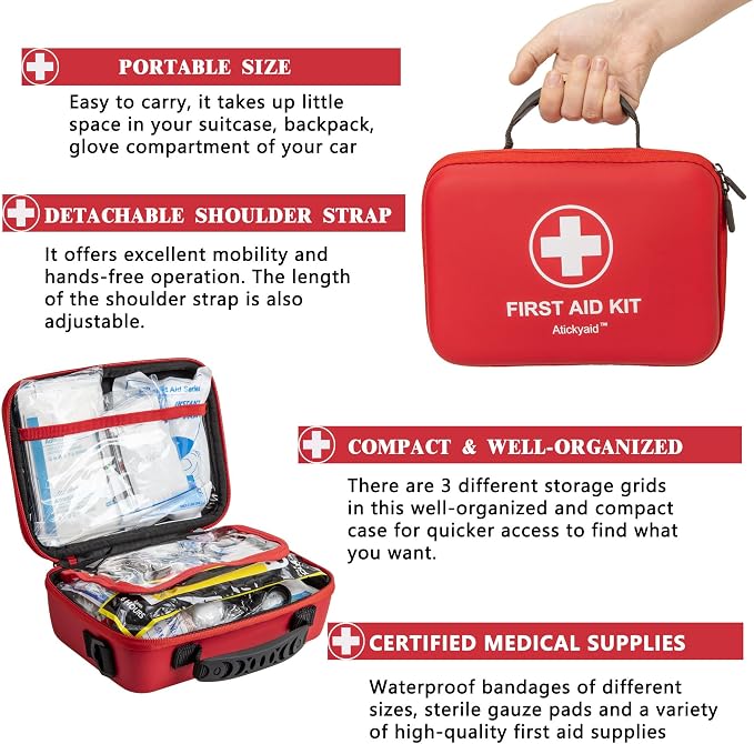 First Aid Kit 340 Piece, Premium Waterproof Hard Shell Medical Kit - Image 5