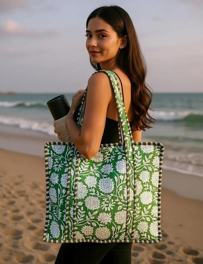 Cotton Quilted Tote Bag for Women – Large Beach & Travel Tote - Image 6