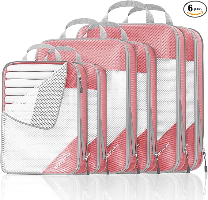 Compression Packing Cubes 6 Set, Compressible Space-Saving Packing Cubes by NICOSHOW