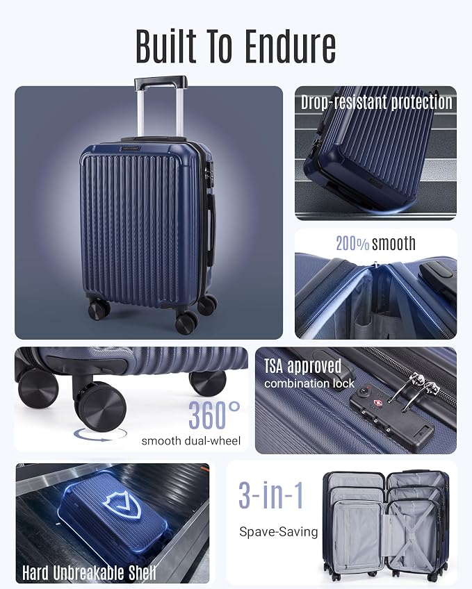 LIGHT FLIGHT Luggage Sets, Durable Hard Shell 3 Piece Set Suitcase - Image 3