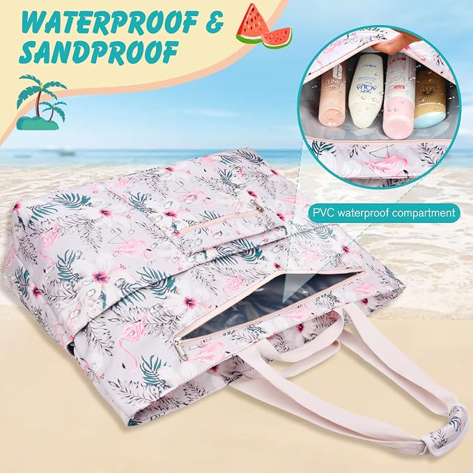 Extra Large Beach Bags for Women, Waterproof Sandproof Beach Tote Bag Zipper - Image 8