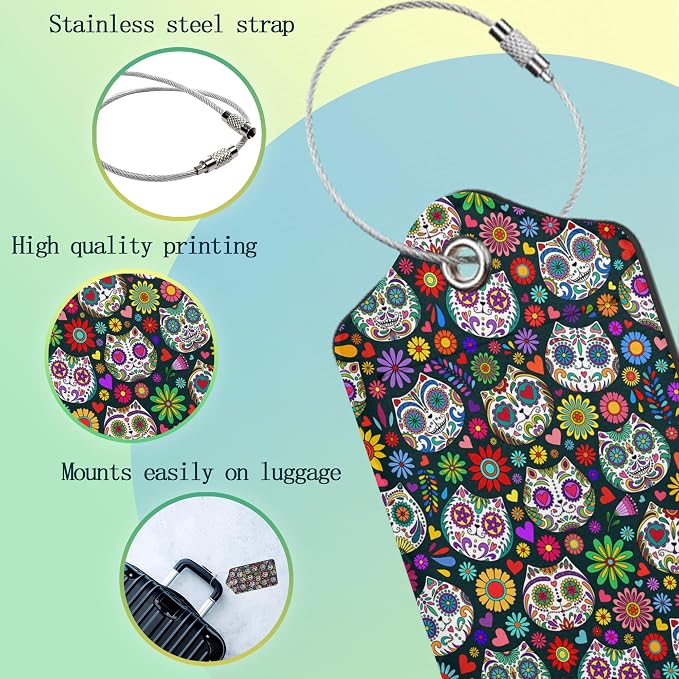 Sugar Skull Cat 2 Pack Luggage Tag - Image 4