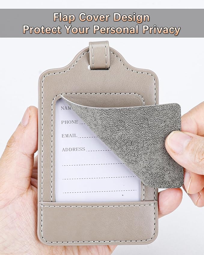 Teskyer Luggage Tags, 3 Pack Premium PU Leather Luggage Tags Privacy Protection - Image 2