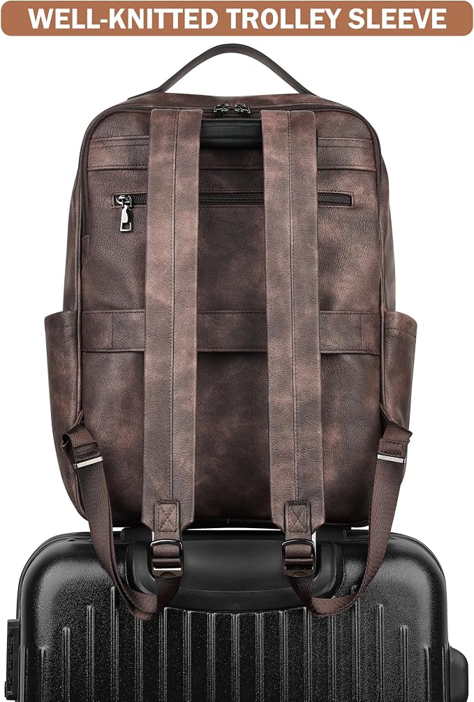 MASINTOR 15.6 inch PU Leather Laptop Backpack Purse - Image 7