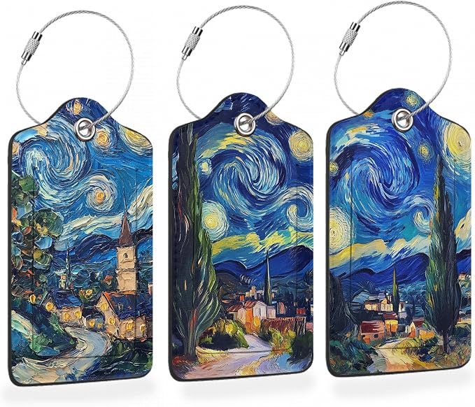 Starry Night Swirl 3 Pack PU Leahter Luggage Tag by Losthll