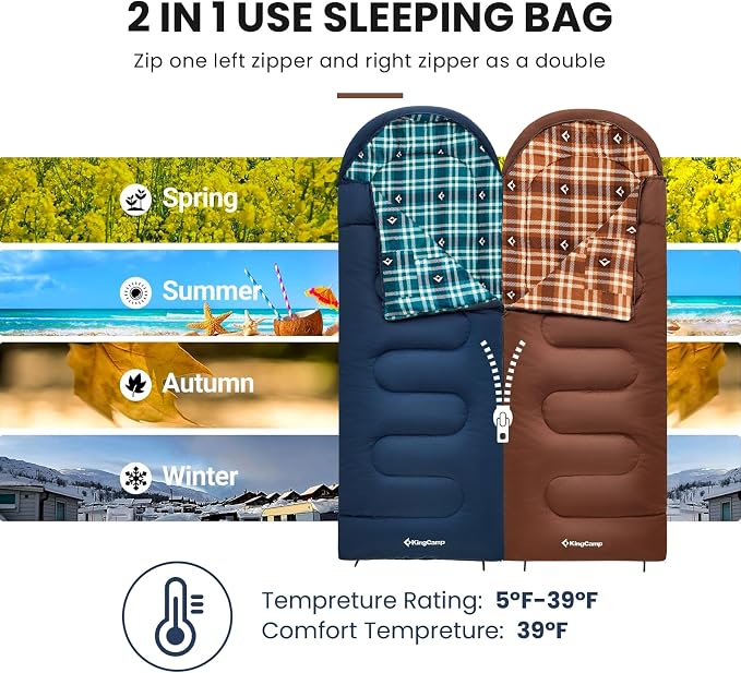 KingCamp Sleeping Bag for Adults, Cold Weather & Warm XL Big and Tall Flannel - Image 4