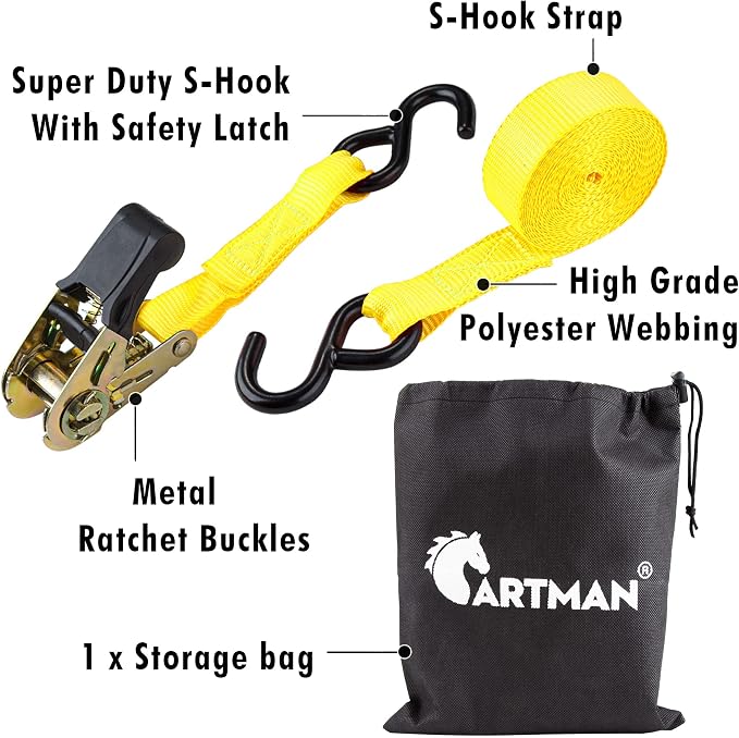 Cartman Ratchet Tie Down, 8Pk 15Ft, 500Lbs Load Cap/ 1500Lbs Break Strength - Image 3