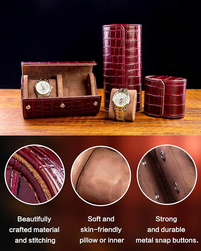 MR.OKAY 2 Watch Travel Case- Classic Leather Watch Case - Image 4