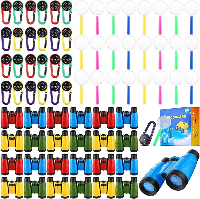 Wettarn 24 Pack Kid Mini Compact Binocular Compass Magnifying Glass Set by Wettarn
