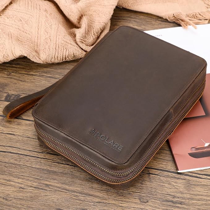 Polare Full Grain Leather Travel Cable Organizer Case Double Layer Electronics - Image 3
